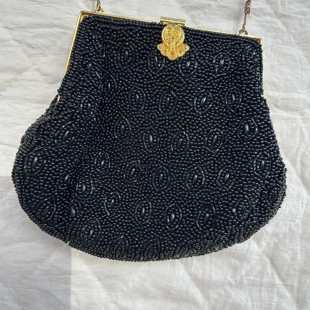 Vintage 90s Rare Elegant Black Beaded Evening Bag